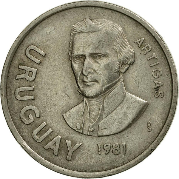 Uruguay Coin 	Uruguayan 10 Nuevos Pesos | Erythrina cristagalli Coral | Jose Gervasio Artigas | KM79 | 1981