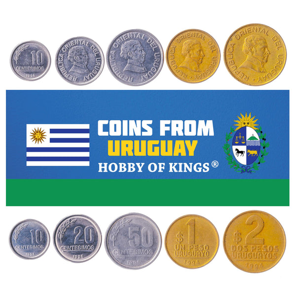 Uruguayan 5 Coin Set 10 20 50 Centésimos 1 2 Pesos | Jose Gervasio Artigas | Uruguay | 1994