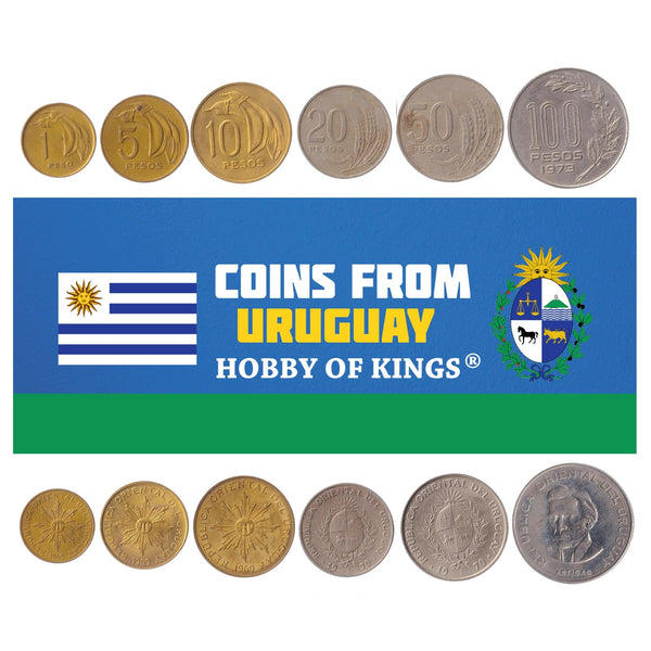 Uruguayan 6 Coin Set 1 5 10 20 50 100 Pesos | Erythrina Crista-galli | Jose Gervasio Artigas | Uruguay | 1969 - 1973