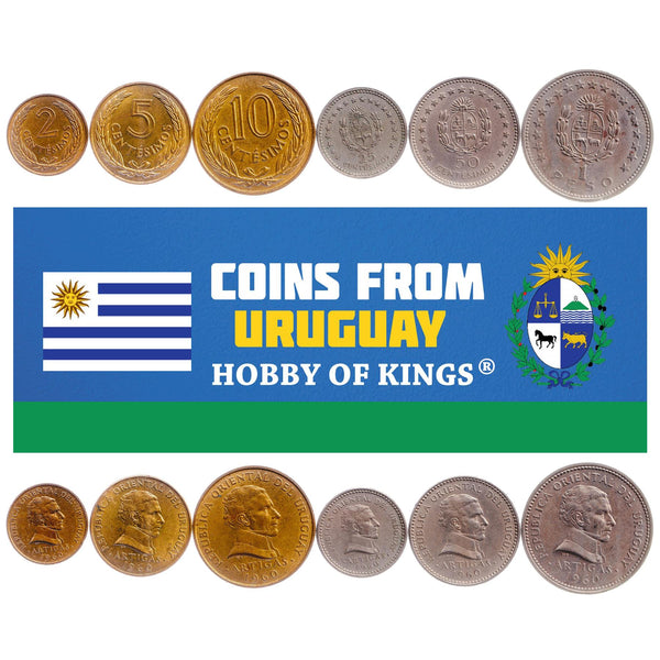 Uruguayan 6 Coin Set 2 5 10 25 50 Centésimos 1 Peso | Jose Gervasio Artigas | Uruguay | 1960