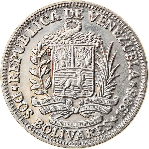 Venezuela | 2 Bolivares Coin | Palomo Horse | Simon Bolivar | KM43 | 1967 - 1988