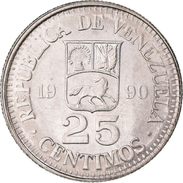 Venezuela | 25 Centimos Coin | Palomo Horse | Simon Bolivar | KM50a | 1989 - 1990