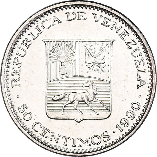 Venezuela | 50 Centimos Coin | Palomo Horse | Simon Bolivar | KM41a | 1988 - 1990
