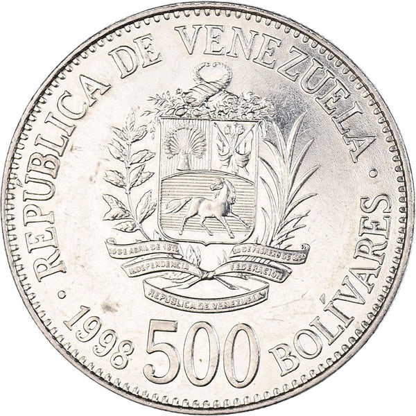 Venezuela | 500 Bolivares Coin | Palomo Horse | Simon Bolivar | KM79.1 | 1998