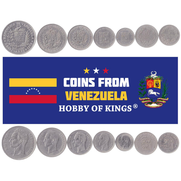 Venezuela 7 Coin Set 5 10 25 50 Centimos 1 2 5 Bolivares | Horse | Simon Bolivar | 1964 - 1988