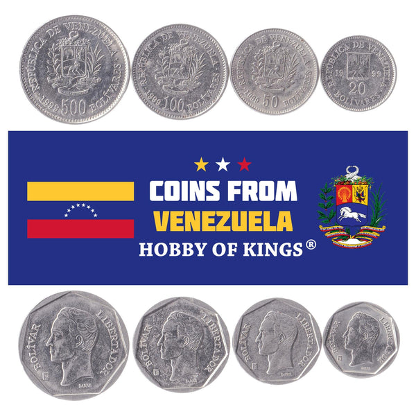 Venezuelan 4 Coin Set 20 50 100 500 Bolívares | Horse | Simón Bolívar | 1999