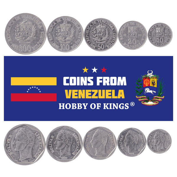Venezuelan 5 Coin Set 10 20 50 100 500 Bolívares | Horse | Simón Bolívar | 1998