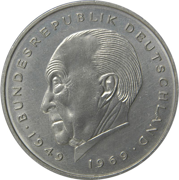 West German 2 Deutsche Mark Coin | Konrad Adenauer | KM124 | 1969 - 1987