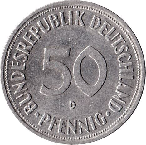 West German 50 Pfennig | KM109 | 1950 - 2001