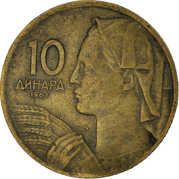 Yugoslavia 10 Dinara Coin | Flame | Star | Wheat | KM39 | 1963
