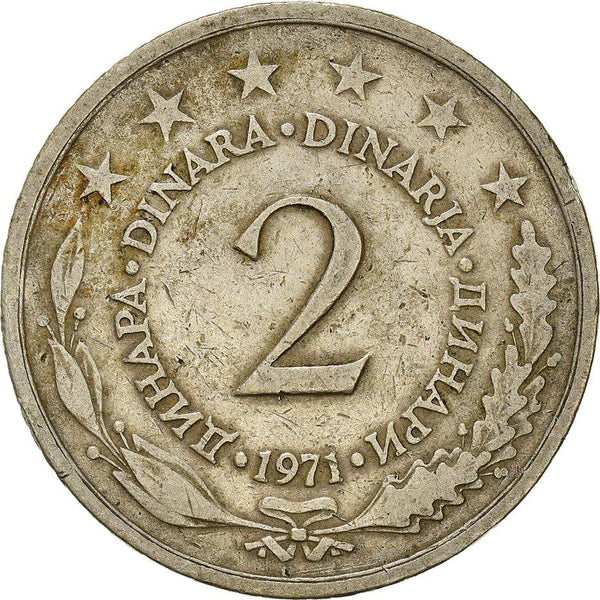Yugoslavia Coin | 2 Dinara | Flame | Stars | KM57 | 1971 - 1981