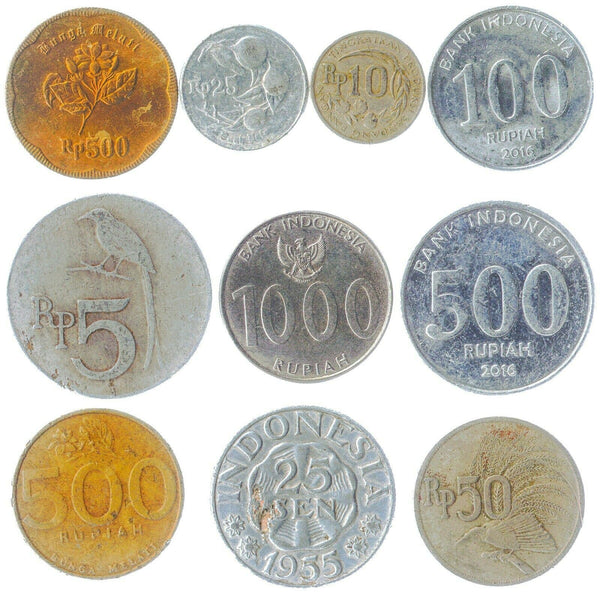 10 Indonesian Coins | Sen Rupiah | Bird of Paradise | Komodo dragon lizard | Garuda Pancasila | 1965 - 2022