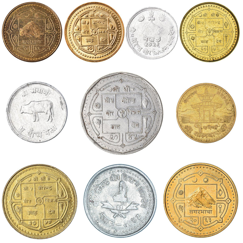 10 Nepal Coins | Mixed Nepalese Currency | Paisa | Rupee | 1966 - 2022