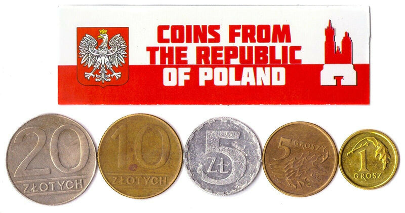 5 Poland Coins | Mixed Polish Currency | Grosz | Zloty | Since 1949