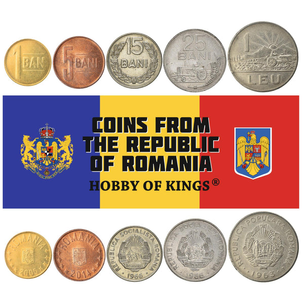 5 Romanian Coins | Mixed Romanian Currency | Bani | Leu | Lei | Socialist Republic