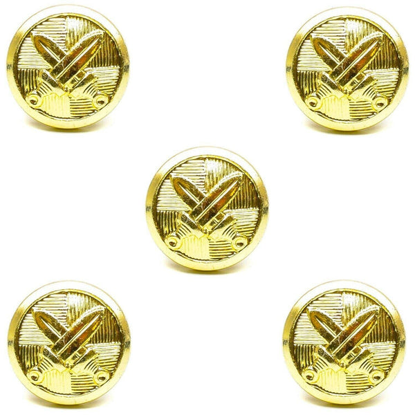 5x New Czechoslovakian Army Buttons | Gold And Silver Buttons | Military Crossed Swords | 15mm