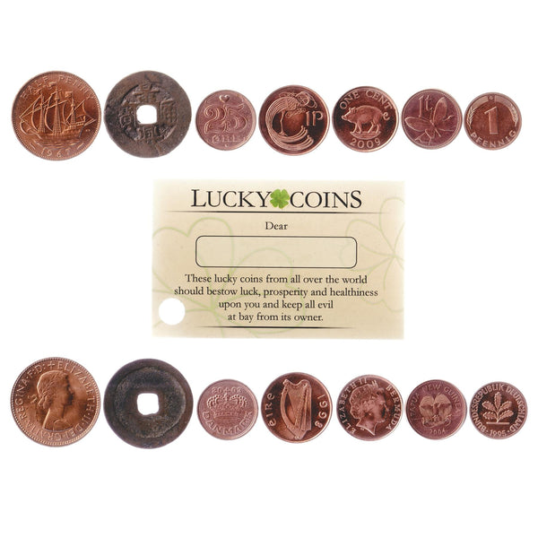7 Lucky Coins | Velvet bag with label | Perfect Gift Idea including Old Chinese Coin