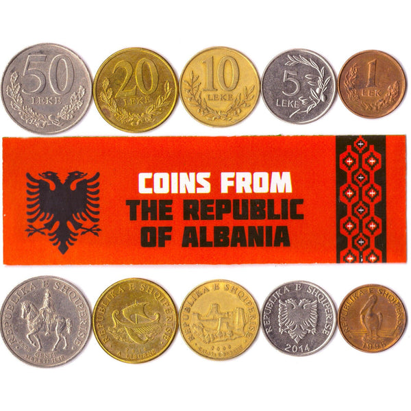 Albanian Coins 1 Lek - 50 Leke Mixed Currency Albania Liburna Galley 1995-2018