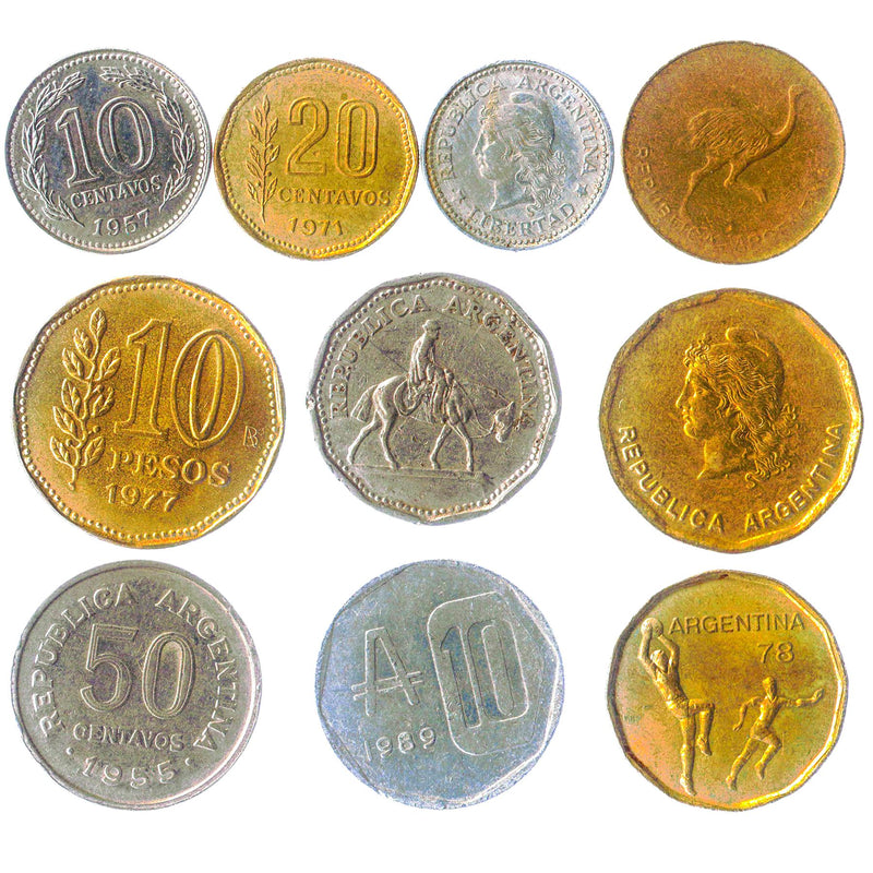 Argentina 10 Mixed Coins | Centavos | Pesos | Australes | Freedom Head | Sun of May | 1954 - 2022