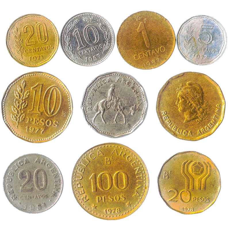 Argentina 10 Mixed Coins | Centavos | Pesos | Australes | Freedom Head | Sun of May | 1954 - 2022