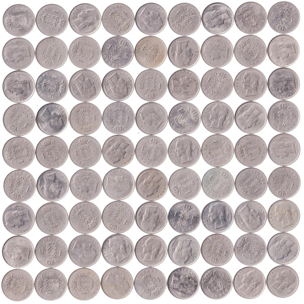 Belgian 1 Franc | 100 Coins | Baudouin I Belgie | Belgium | Cornucopia | Oak | Star | 1950 - 1988