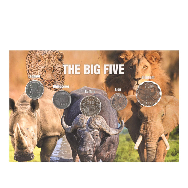 Big Five World Dangerous Animals | 5 Coin Set | Leopard | Rhino | Buffalo | Lion | Elephant