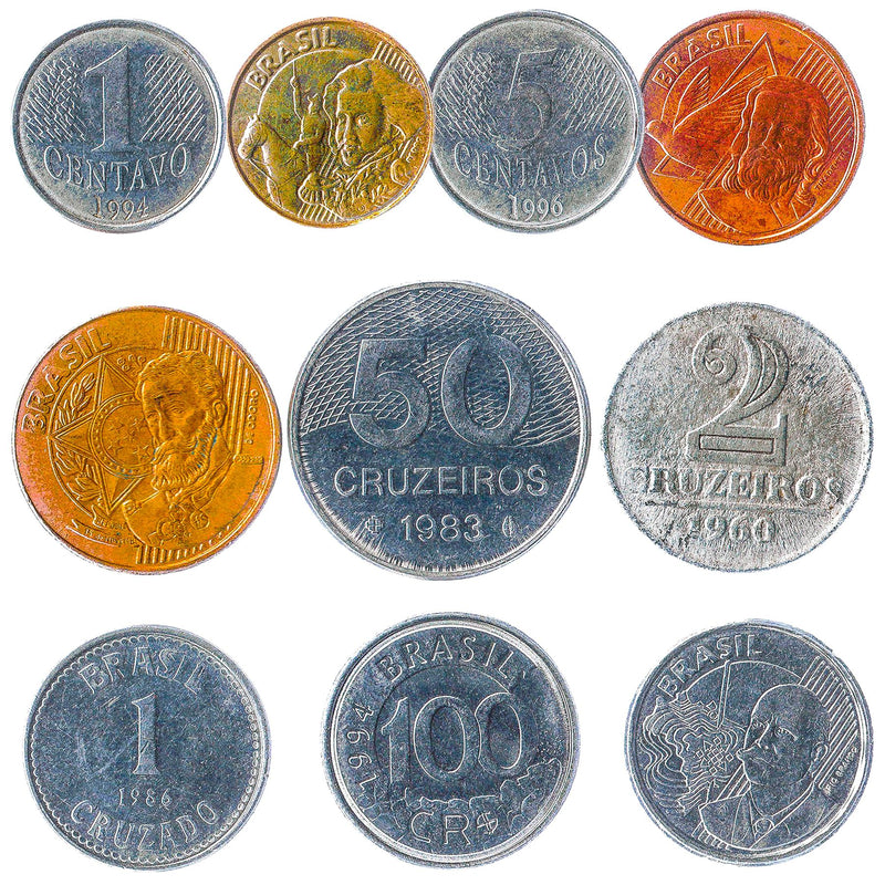 Brazil 10 Mixed Coins | Centavos | Real | Cruzados | Cruzeiros Reais | 1967 - 2022