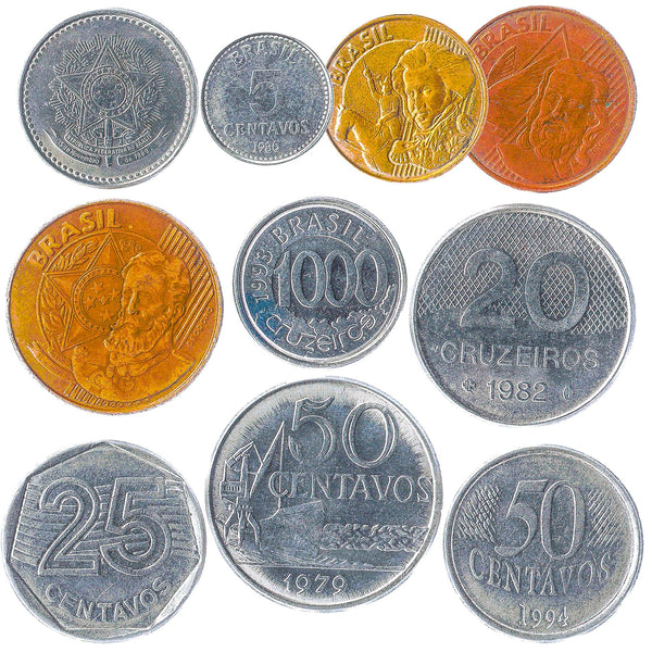Brazil 10 Mixed Coins | Centavos | Real | Cruzados | Cruzeiros Reais | 1967 - 2022