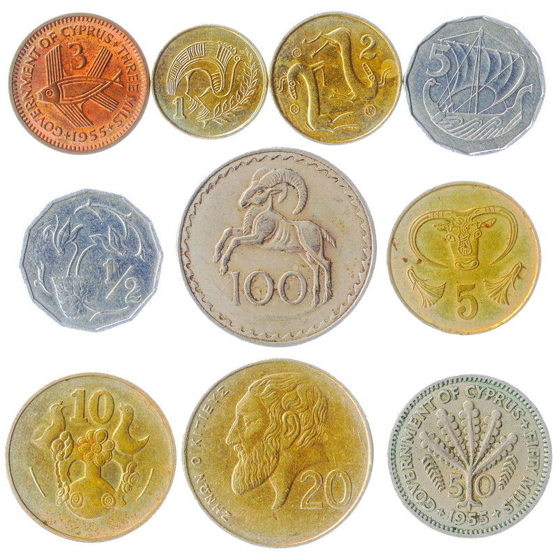 Cyprus 10 Mixed Coins | Cents | Mils | Ancient Cypriot Symbols | 1955 - 2007