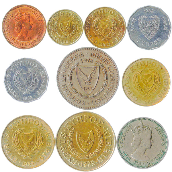Cyprus 10 Mixed Coins | Cents | Mils | Ancient Cypriot Symbols | 1955 - 2007