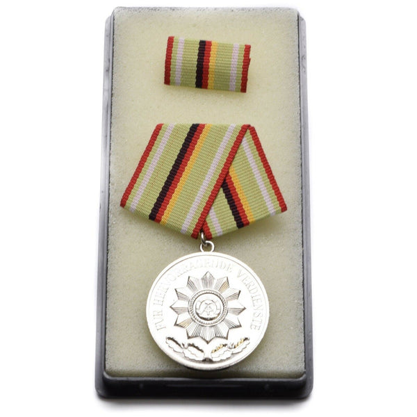 East German GDR Military Army Silver Medal With Ribbon Bar For Excellent Merit