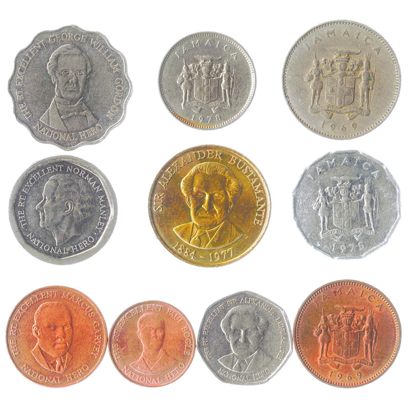 Jamaica 10 Mixed Coins | Cents | Dollars | Queen Elizabeth II | 1969 - 2018
