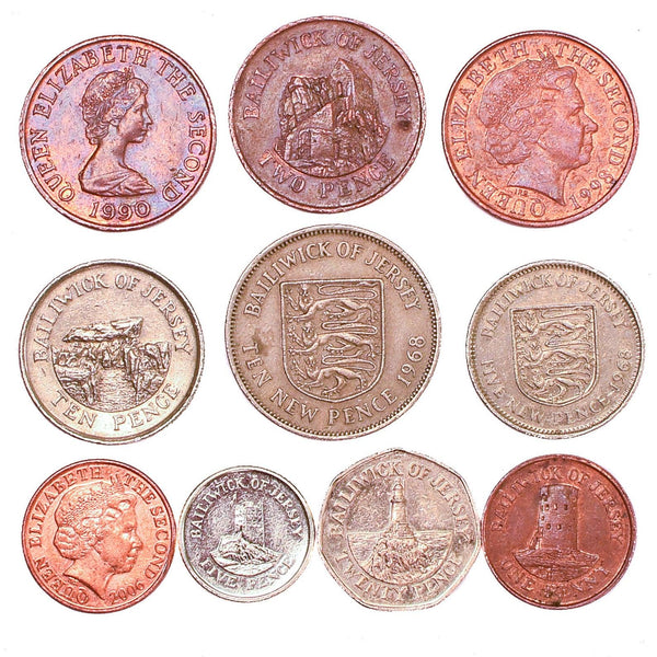 Jersey 10 Mixed Coins | Shilling | New Penny | Penny | Pence | New Pence | 1957 - 2016