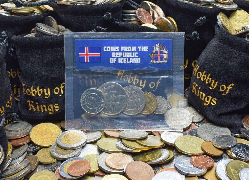 Mixed Iceland Coins | Scandinavian Island | Icelander Money | Aurar Krona Kronur | Capelin and Skate Fish | Squid | Shrimp | Codfish | Dolphins | Crab | Lumpfish | 1946 - 2011