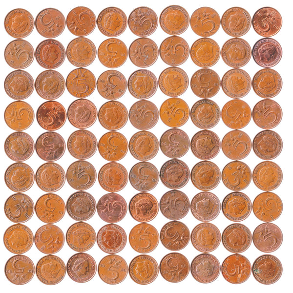 Netherlands 5 Cent | 100 Coins | Queen Juliana | Bronze | KM181 | 1950 - 1980