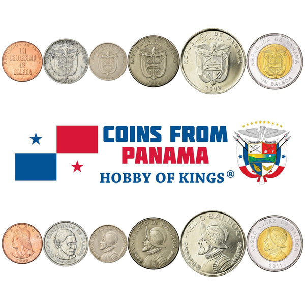 Panamanian 6 Coin Set 1 5 Centesimos 1/10 1/4 1/2 1 Balboa | Urraca | Sara Sotillo | Panama | 1996 - 2011