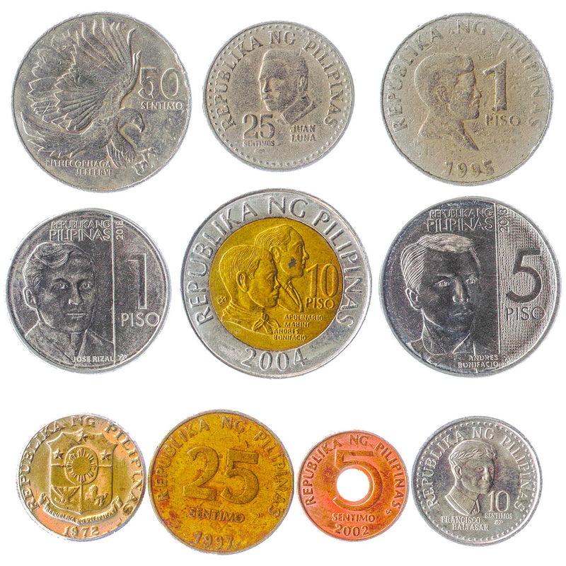 Philippines 10 Mixed Coins | Sentimo | Piso | Famous Figures | 1967 - 2022