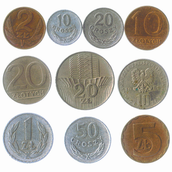 Poland 10 Mixed Coins | Polish Currency | Grosz | Groszy | Zloty | Zlotych | White Eagle | 1949 - 2022