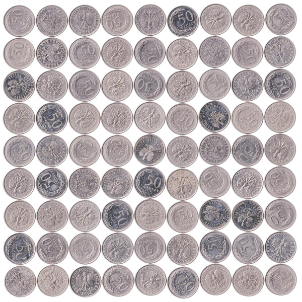 Polish 50 Groszy | 100 Coins | Oak Leaves | Eagle | Poland | 1990 - 2016