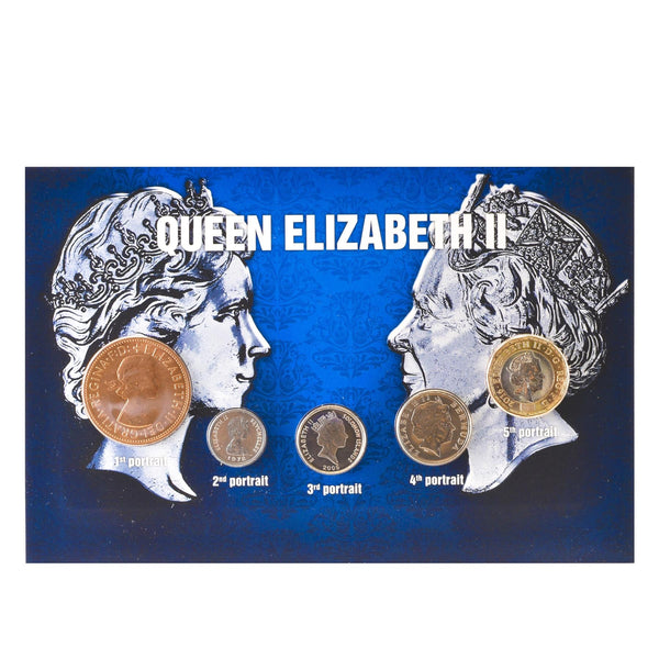 Queen Elizabeth II | 5 Coin Set | Penny Cent Pound | Different Portraits | 1953 - 2016