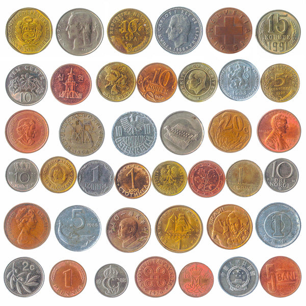 Set of 40 Coins From 40 Different World Countries including Money Bag
