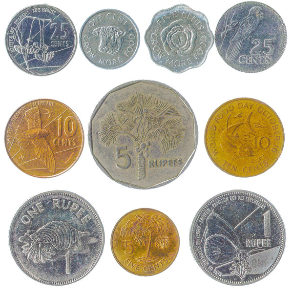 Seychelles 10 Mixed Coins | Cents | Rupees | Exotic Sea Animals| 1972 - 2021
