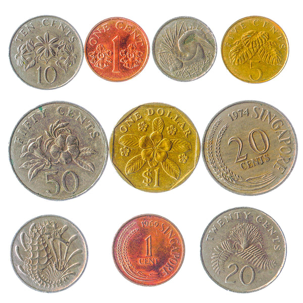 Singapore 10 Mixed Coins | Cents | Dollar | Flowers | Sea Animals | 1967 - 2018