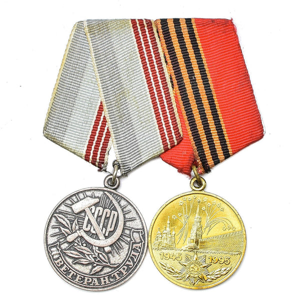 Soviet Russian Set 2 Medals With Ribbons Military WW2 Veteran Awards Army Badges