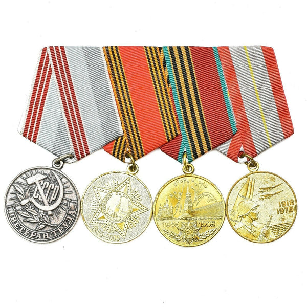 Soviet Russian Set 4 Medals With Ribbons Military WW2 Veteran Awards Army Badges