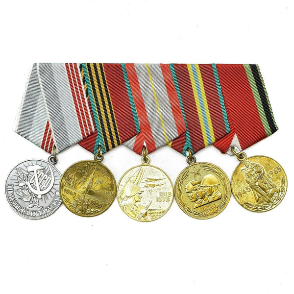 Soviet Russian Set 5 Medals With Ribbons Military WW2 Veteran Awards Army Badges
