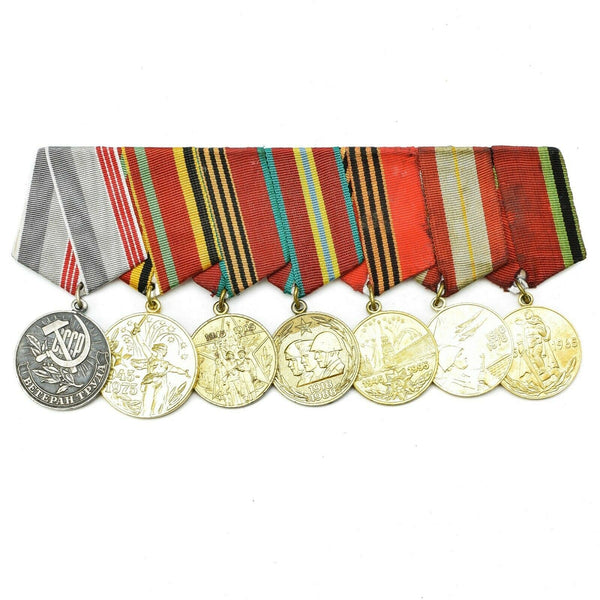 Soviet Russian Set 7 Medals With Ribbons Military WW2 Veteran Awards Army Badges