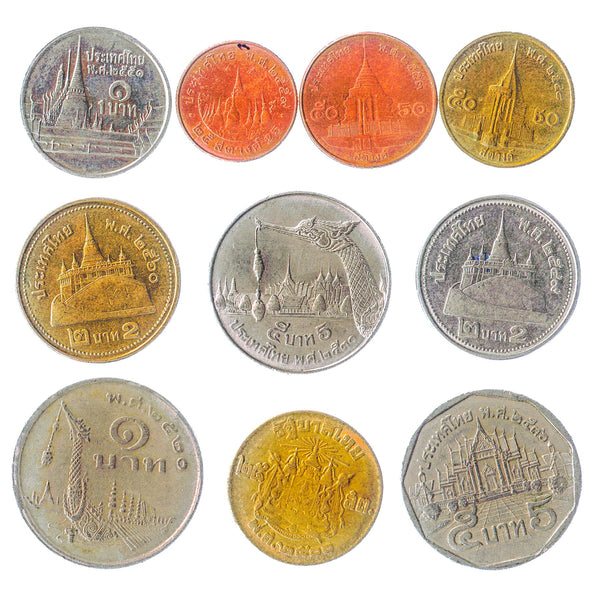 Thailand 10 Mixed Coins | Satang | Baht | Budhist Temples | Garuda | Rama IX | Rama X | 1950 - 2020
