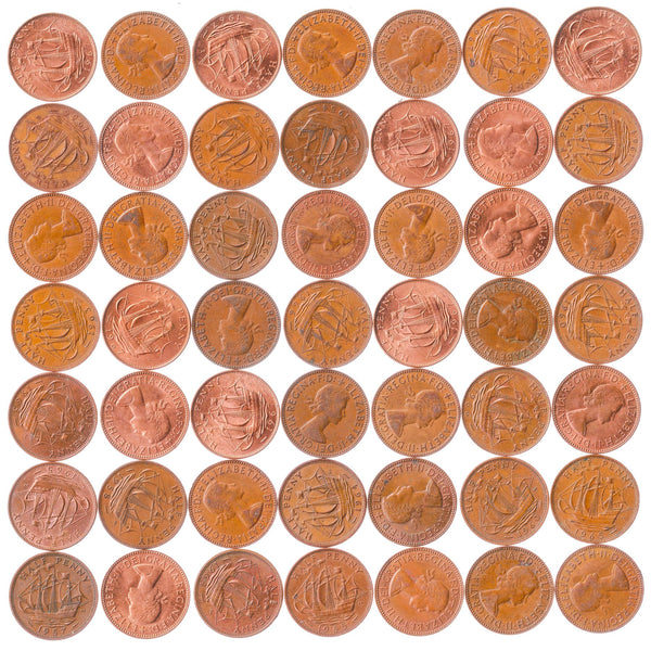 United Kingdom 1/2 Penny | 100 Coins | Elizabeth II 1st portrait | 1954 - 1970