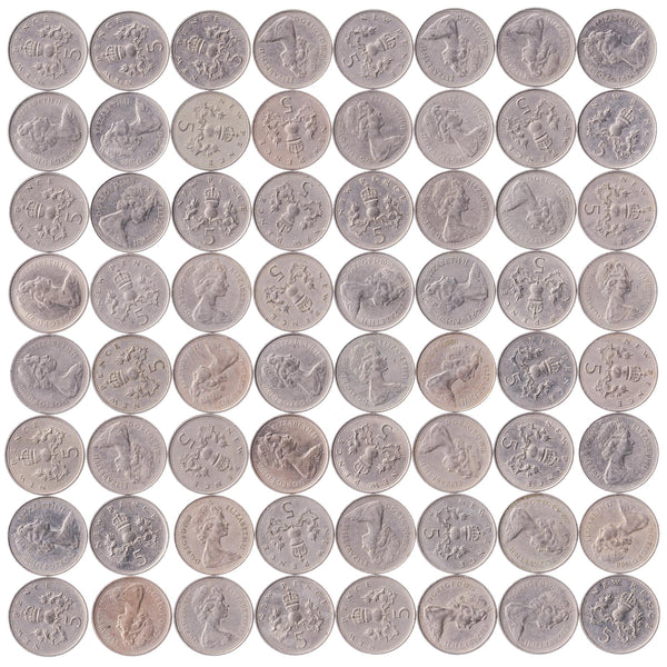 United Kingdom 5 New Pence | 100 Coins | Elizabeth II 2nd portrait | 1968 - 1981